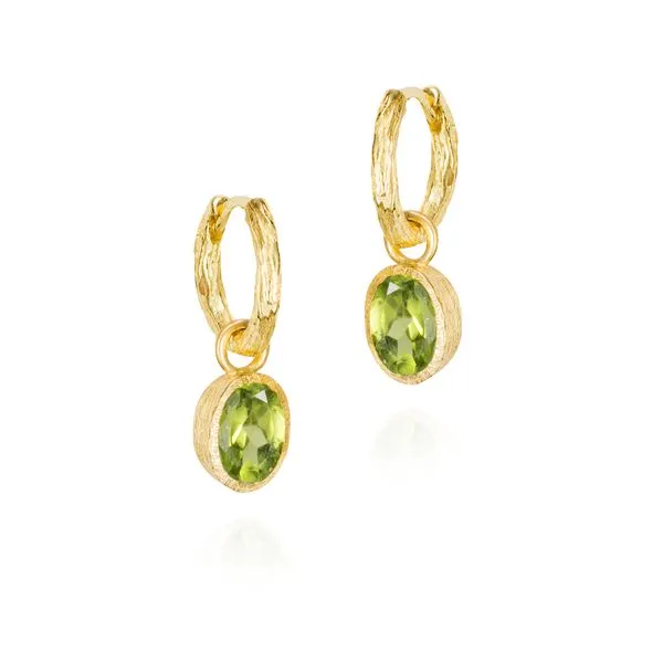 18K Vermeil Bezel Set Peridot Dangle Earrings with Hoop Top West and Company Auburn, NY