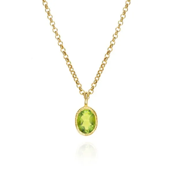 18K Vermeil Bezel Set Peridot Pendant with Cable Chain West and Company Auburn, NY