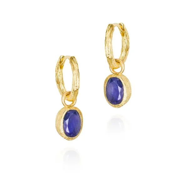 18K Vermeil Bezel Set Sapphire Dangle Earrings with Hoop Top West and Company Auburn, NY