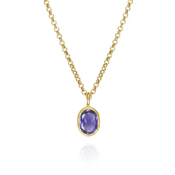 18K Vermeil Bezel Set Sapphire Pendant with Cable Chain West and Company Auburn, NY