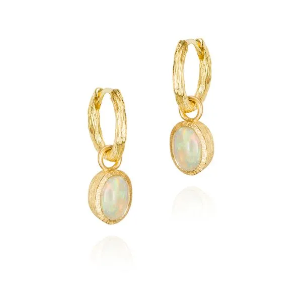 18K Vermeil Bezel Set Opal Dangle Earrings with Hoop Top West and Company Auburn, NY
