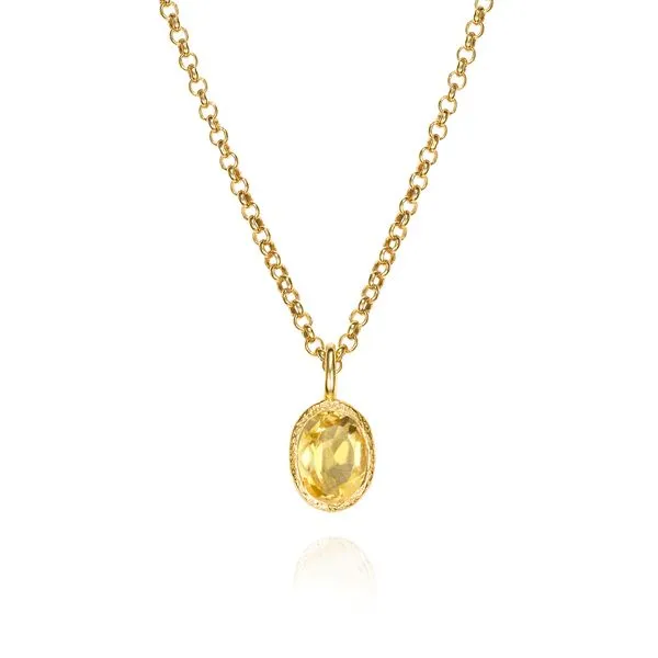 18K Vermeil Bezel Set Citrine Pendant with Cable Chain West and Company Auburn, NY