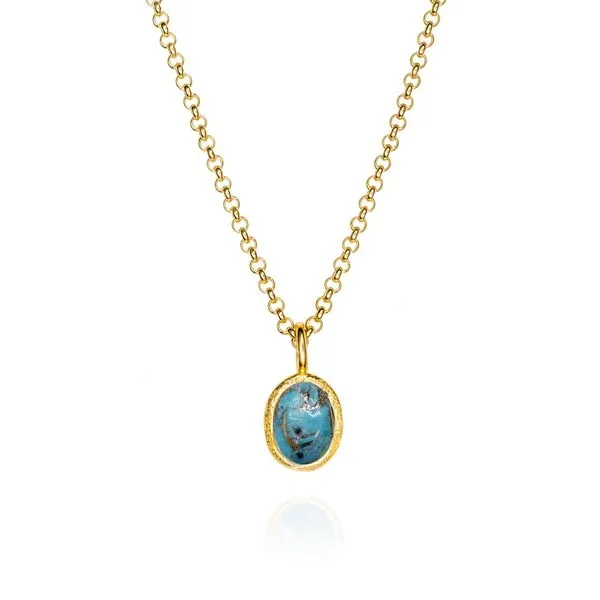 18K Vermeil Bezel Set Turquoise Pendant with Cable Chain West and Company Auburn, NY