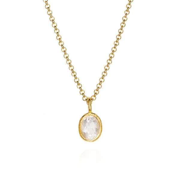 18K Vermeil Bezel Set White Topaz Pendant with Cable Chain West and Company Auburn, NY