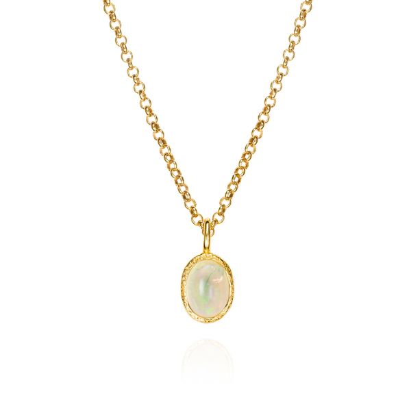 18K Vermeil Bezel Set Opal Pendant with Cable Chain West and Company Auburn, NY