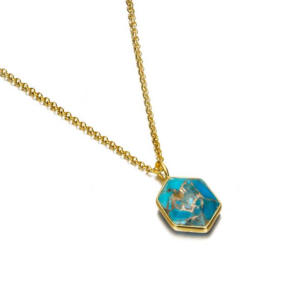 18K Vermeil Bezel Set Turquoise Pendant with Cable Chain West and Company Auburn, NY