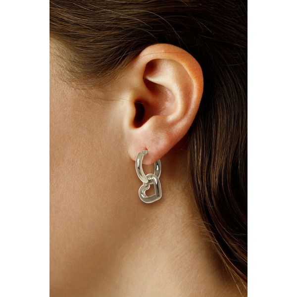 Sterling Silver Hoop and Heart Earrings with Snap Bar Closure Image 2 West and Company Auburn, NY