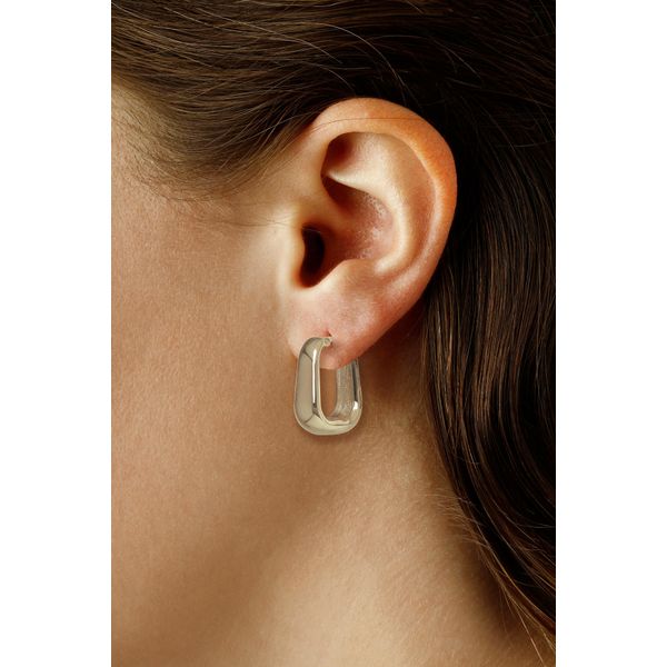 Sterling Silver Soft Squared Hoop Earrings with Snap Bar Closure Image 2 West and Company Auburn, NY