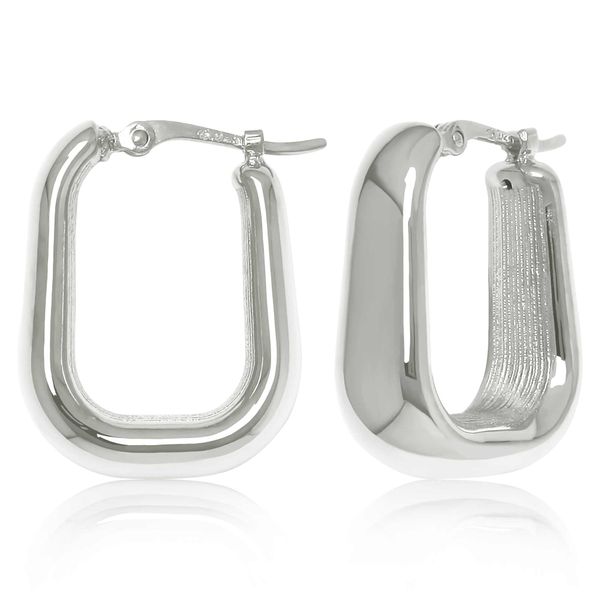 Sterling Silver Soft Squared Hoop Earrings with Snap Bar Closure West and Company Auburn, NY