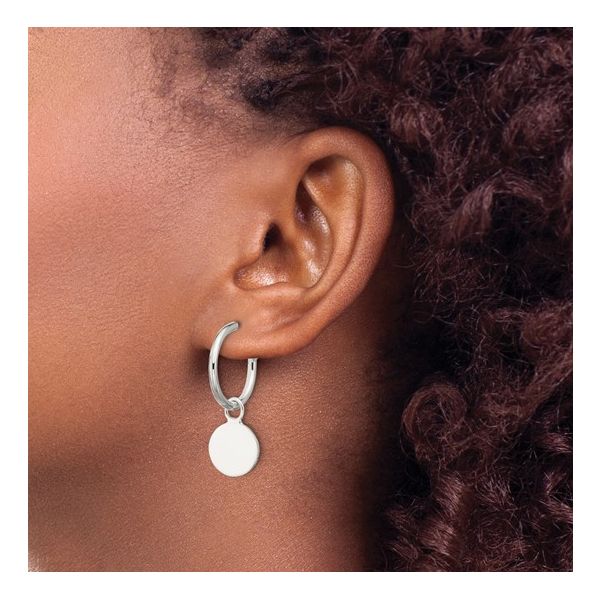 Sterling Silver C-Hoops with High Polished Dangle Disc Image 2 West and Company Auburn, NY