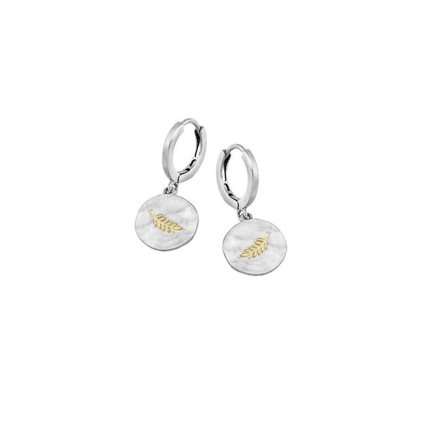 Sterling Silver Huggy Earrings with 18K Vermeil Branch Dangle Disc West and Company Auburn, NY