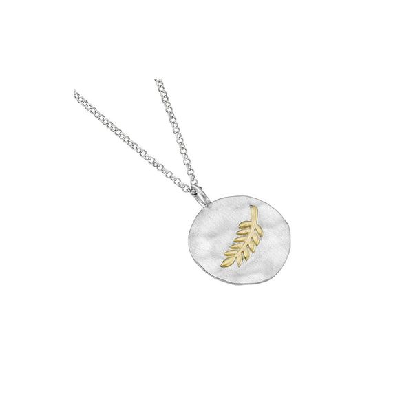 Sterling Silver Disc Pendant with 18K Plated Branch and 18 Inch Chain West and Company Auburn, NY