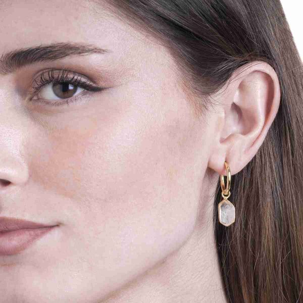 18K Vermeil Hoop Earrings with Removable Herkimer Quartz Dangle Image 2 West and Company Auburn, NY