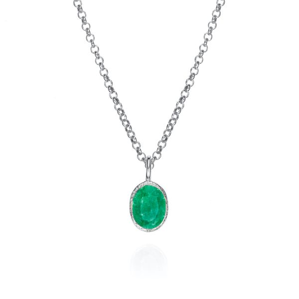 Sterling Silver Bezel Set Natural Emerald Pendant with 18 Inch Chain West and Company Auburn, NY