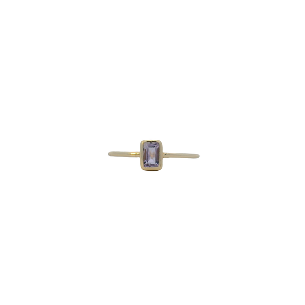 18K Vermeil Bezel Set Emerald Cut Amethyst Stackable Ring West and Company Auburn, NY