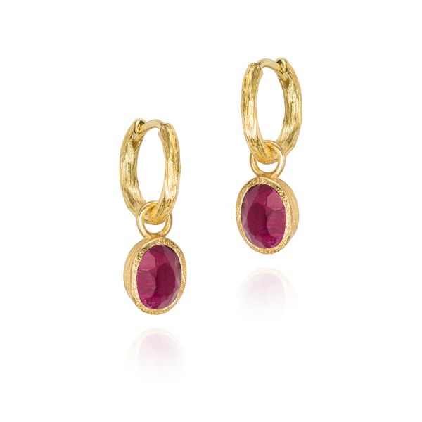 18K Vermeil Bezel Set Ruby Dangle Earrings with Hoop Top West and Company Auburn, NY