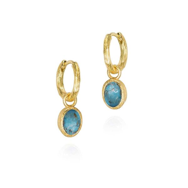 18K Vermeil Hoop Earrings with Removable Bezel Set Turquoise Dangles West and Company Auburn, NY