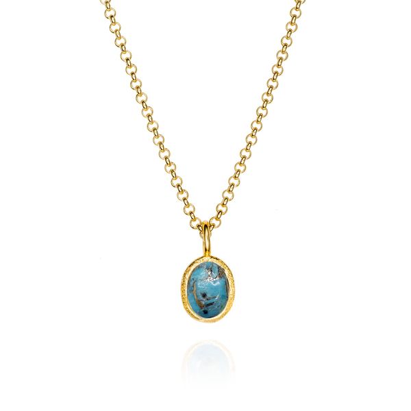 18K Vermeil Bezel Set Turquoise Pendant with Cable Chain West and Company Auburn, NY