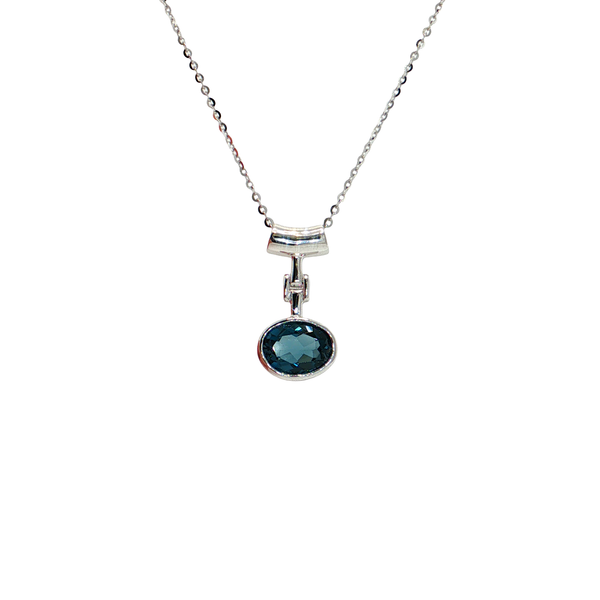 Sterling Silver London Blue Topaz Slide Pendant with Diamond Cut Cable Chain West and Company Auburn, NY