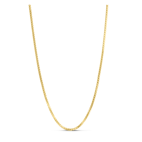 Silver (14K Yellow Gold Plated) 2.6mm Polished Round Box Chain with Lobster Clasp. West and Company Auburn, NY