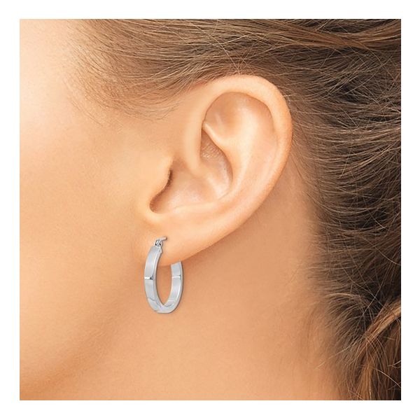 Sterling Silver 3mm Square Tube Hoop Earrings with Snap Bar Closure Image 2 West and Company Auburn, NY
