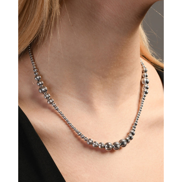 Sterling Silver Diamond Cut Graduated Beaded Necklace with Lobster Claw Clasp Image 2 West and Company Auburn, NY