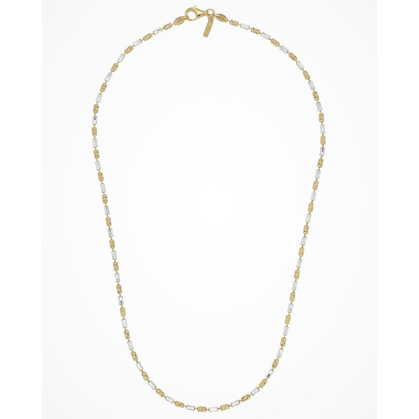 Sterling Silver and 14K Gold Plated Diamond Cut Cylindrical Bead Necklace West and Company Auburn, NY