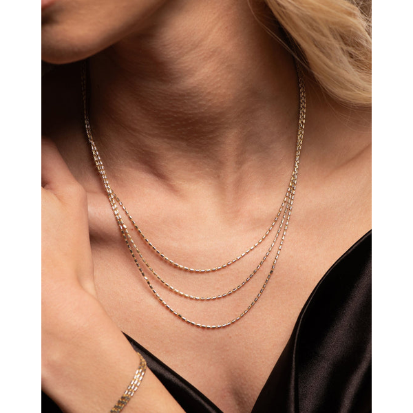 Sterling Silver and 14K Gold Plated Triple Strand Diamond Cut Cylindrical Bead Neckalce- 16 Inches Image 2 West and Company Auburn, NY