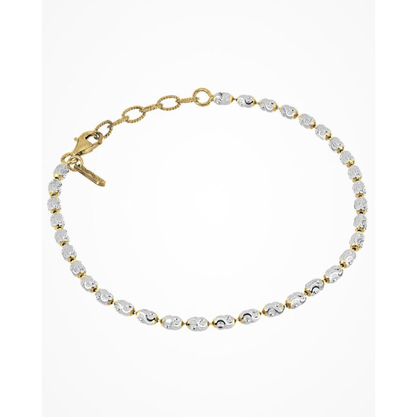 Sterling Silver/14K Gold Oval Diamond Cut Beaded Bracelet - Adjusts to 7.25IN West and Company Auburn, NY