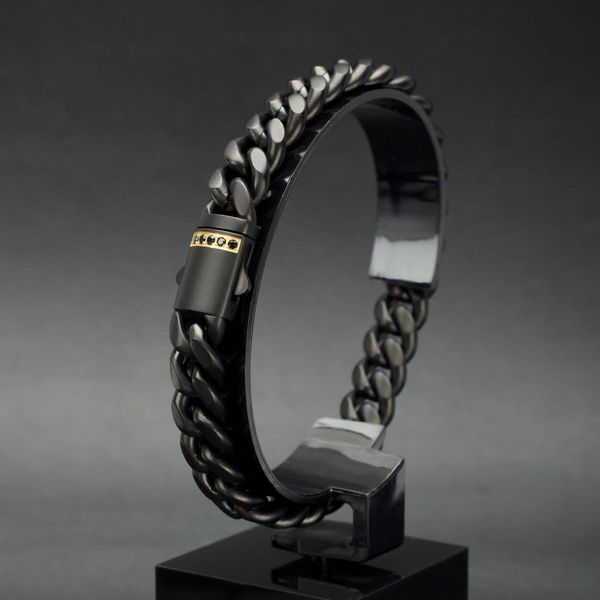 10mm Black IP Steel Matte Finish Miami Cuban Chain Bracelet with 1.6mm Genuine Black Sapphire- 8.5 Inches West and Company Auburn, NY