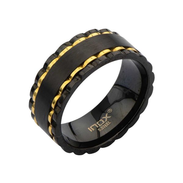 Stainless Steel 11mm Alternate Black IP and Gold IP Spinner Ring. Size 11 West and Company Auburn, NY