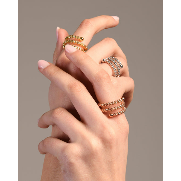 Gold Plated Sterling Silver Triple Row Diamond Cut Wrap Around Ring Image 2 West and Company Auburn, NY