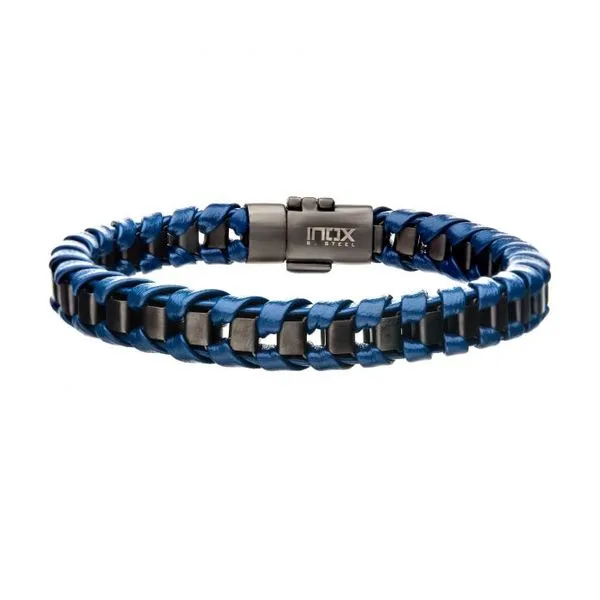 Navy Leather with Gun Metal Plated Bracelet with Mechanical Clasp. 8 1/2 inch long West and Company Auburn, NY