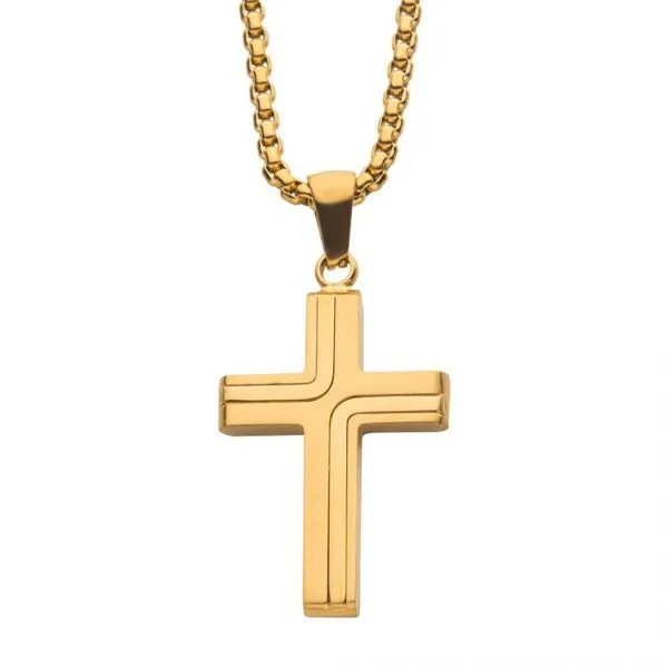 18K Gold IP Cross Drop Pendant with 2mm Round Box Chain  -22 Inches West and Company Auburn, NY
