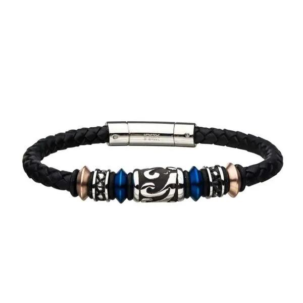 Stainless Steel , Leather , Blue and Rose IP Bracelet West and Company Auburn, NY