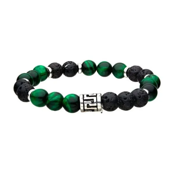 Stainless Steel  Black Lava and Tiger Eye Green 8mm Beads Bracelet West and Company Auburn, NY