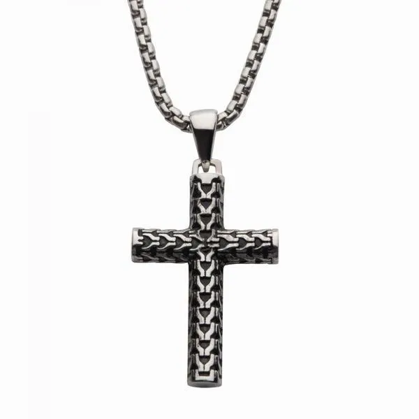 Steel Scale Cross Drop Pendant with Bold Box Chain West and Company Auburn, NY