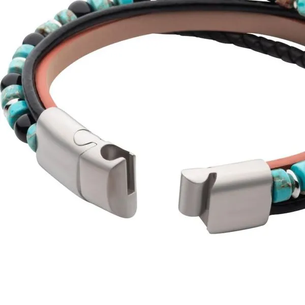 Leather, Onyx and Green Emperor Stone Multi-Strand Bracelet Image 3 West and Company Auburn, NY