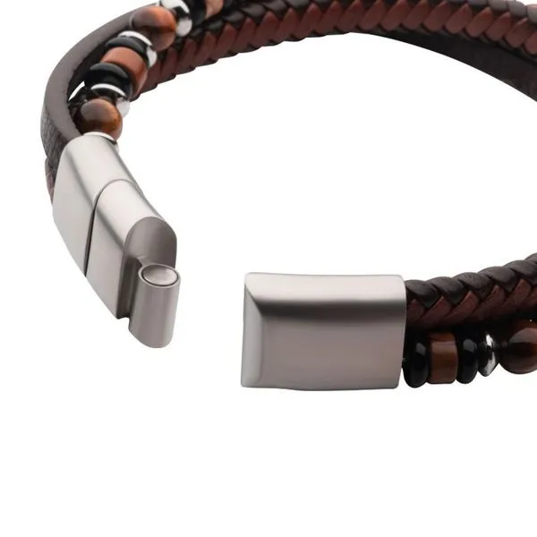 Brown Leather, Onyx, Tiger's Eye and Jasper Multi-Strand Bracelet Image 3 West and Company Auburn, NY