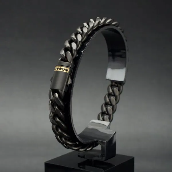 Black Steel Miami Cuban Bracelet with Black Sapphire Accents Image 3 West and Company Auburn, NY