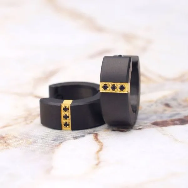 Black IP Steel Matte Finish Kraken Huggie Earrings with 1mm Genuine Black Sapphires Image 3 West and Company Auburn, NY