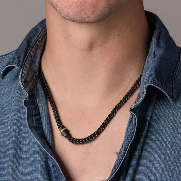 6mm Black IP Steel Matte Finish Miami Cuban Chain with Genuine Black Sapphires on 18Kt Gold IP Double Press Box Clasp - 24 Inches Image 3 West and Company Auburn, NY