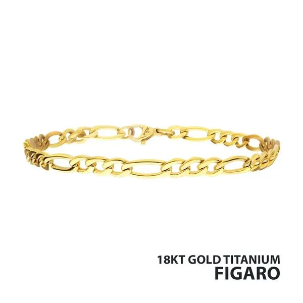 4.7mm 18K Gold IP Titanium Figaro Chain Bracelet with Lobster Clasp- 7.5 IN West and Company Auburn, NY