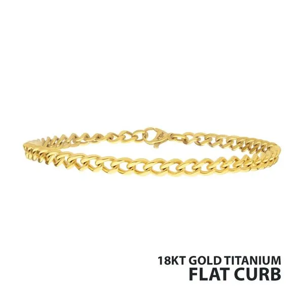 4.35mm 18K Gold IP Titanium Flat Curb Chain Bracelet with Lobster Clasp -7IN West and Company Auburn, NY