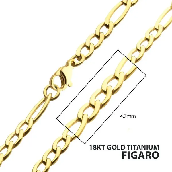 4.7mm 18K Gold IP Titanium Figaro Chain Necklace with Lobster Clasp -22IN West and Company Auburn, NY