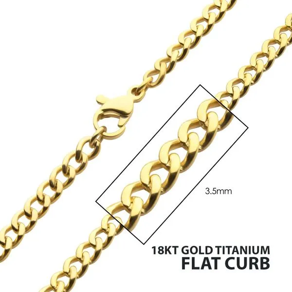 3.5mm 18K Gold IP Titanium Flat Curb Chain Necklace with Lobster Clasp-18IN West and Company Auburn, NY