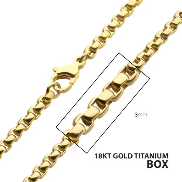 3mm 18K Gold IP Titanium Round Box Chain Necklace with Lobster Clasp -22IN West and Company Auburn, NY