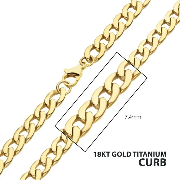 7.4mm 18K Gold IP Titanium Curb Chain Necklace with Lobster Clasp -22IN West and Company Auburn, NY