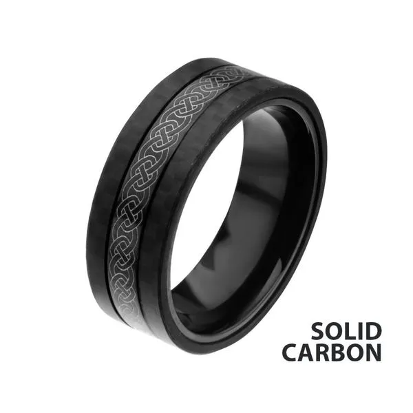 Stainless Steel Center Celtic Design with Solid Carbon Fiber Ring. Available Sizes: 9 - 13 Image 2 West and Company Auburn, NY
