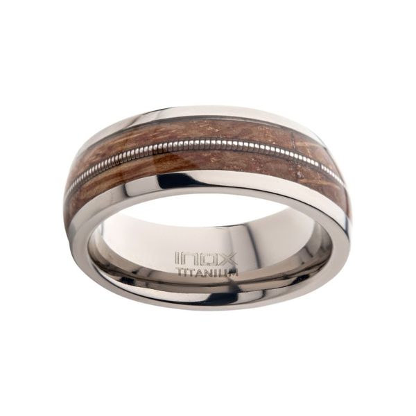 8mm Clear Resins & Whiskey Barrel Wood Inlay Titanium Comfort Fit Guitar String Ring Size 10 West and Company Auburn, NY